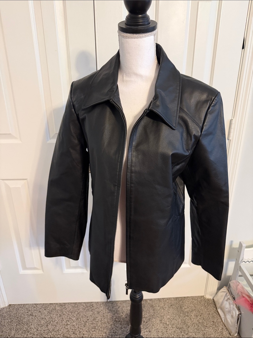 Worthington Black Leather Zip-Front Jacket
